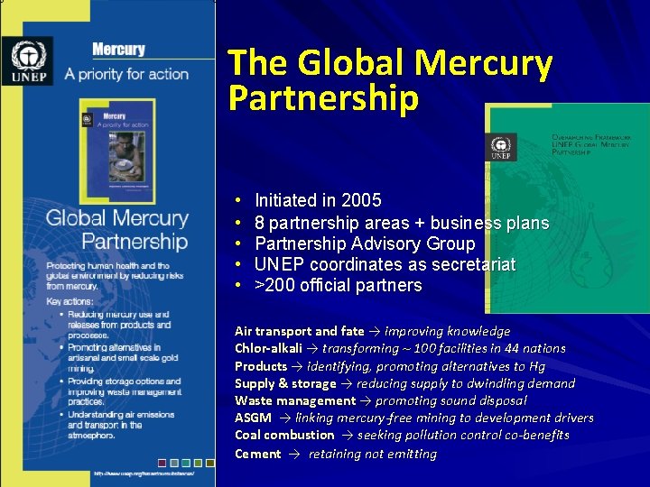 The Global Mercury Partnership • • • Initiated in 2005 8 partnership areas +