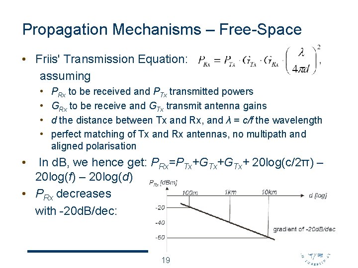 Propagation Mechanisms – Free-Space • Friis' Transmission Equation: assuming • • PRx to be