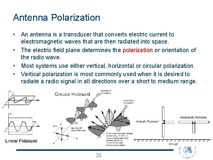 Antenna Polarization • An antenna is a transducer that converts electric current to electromagnetic