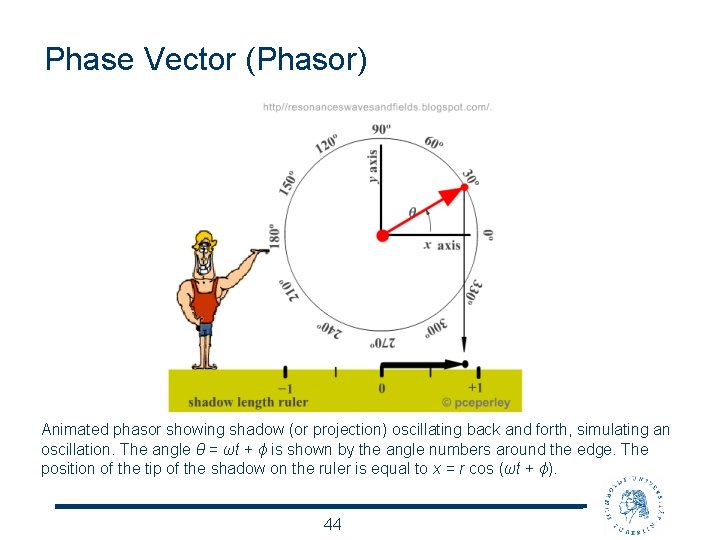 Phase Vector (Phasor) Animated phasor showing shadow (or projection) oscillating back and forth, simulating