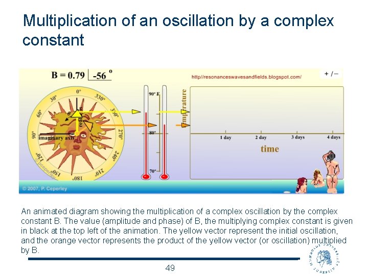 Multiplication of an oscillation by a complex constant An animated diagram showing the multiplication