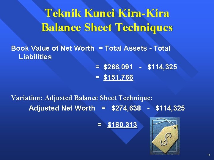 Teknik Kunci Kira-Kira Balance Sheet Techniques Book Value of Net Worth = Total Assets