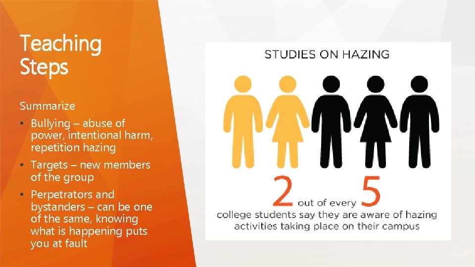 Teaching Steps Summarize • Bullying – abuse of power, intentional harm, repetition hazing • Teaching Steps Summarize • Bullying – abuse of power, intentional harm, repetition hazing •