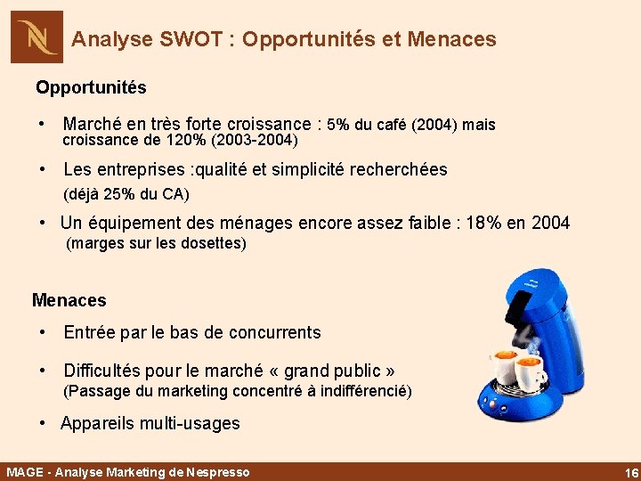 Analyse SWOT : Opportunités et Menaces Opportunités • Marché en très forte croissance :