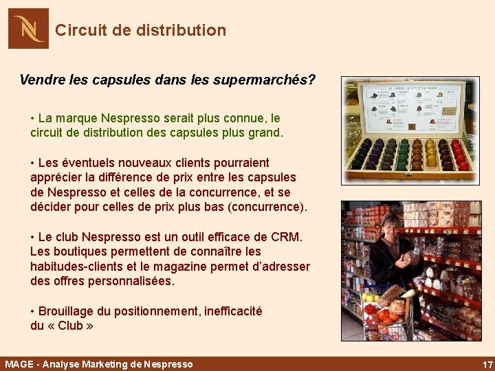 Circuit de distribution Vendre les capsules dans les supermarchés? • La marque Nespresso serait