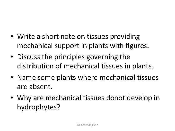 Question Bank Mechanical Tissues in Plants Dr Amit