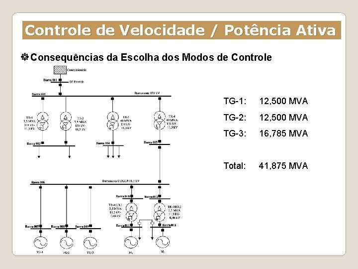 Controle de Velocidade / Potência Ativa Consequências da Escolha dos Modos de Controle TG-1: