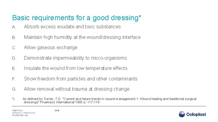 Basic requirements for a good dressing* A. Absorb excess exudate and toxic substances B.