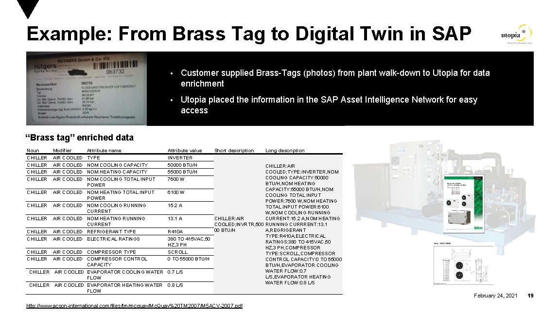 Example: From Brass Tag to Digital Twin in SAP • Customer supplied Brass-Tags (photos)