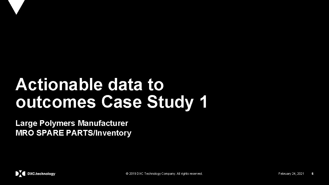 Actionable data to outcomes Case Study 1 Large Polymers Manufacturer MRO SPARE PARTS/Inventory ©