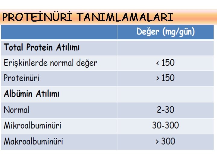 PROTEİNÜRİ TANIMLAMALARI 