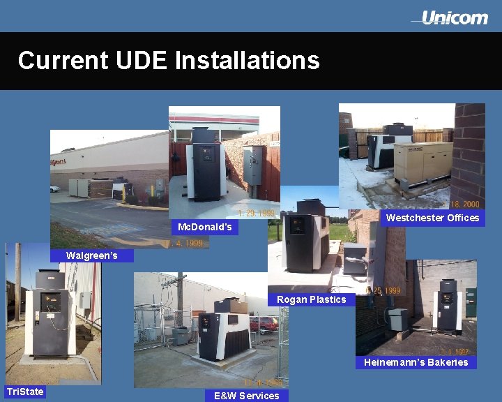 Current UDE Installations Westchester Offices Mc. Donald’s Walgreen’s Rogan Plastics Heinemann’s Bakeries Tri. State