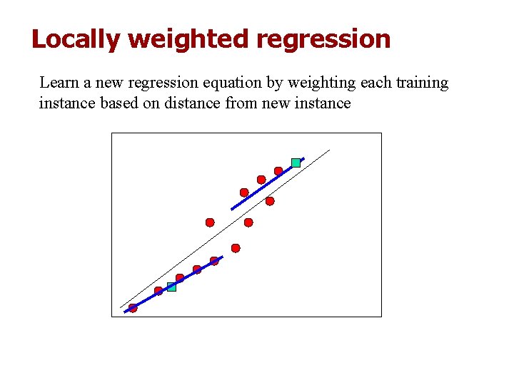 Locally weighted regression Learn a new regression equation by weighting each training instance based Locally weighted regression Learn a new regression equation by weighting each training instance based