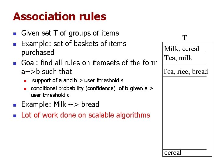 Association rules n n n Given set T of groups of items T Example: Association rules n n n Given set T of groups of items T Example: