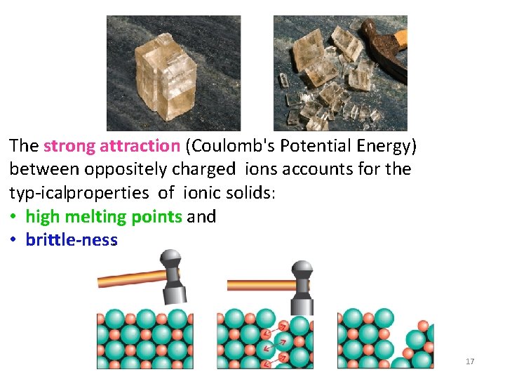 The strong attraction (Coulomb's Potential Energy) between oppositely charged ions accounts for the typ