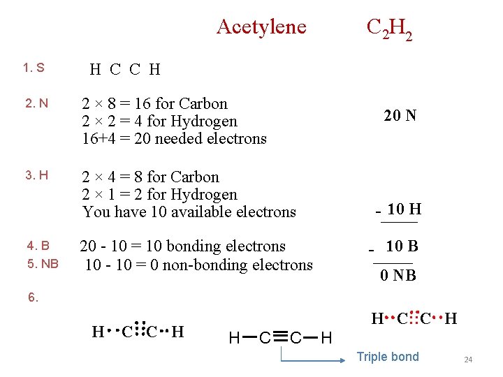 Acetylene 1. S H C C H 2. N 2 × 8 = 16 Acetylene 1. S H C C H 2. N 2 × 8 = 16