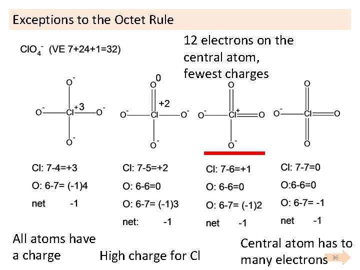 Exceptions to the Octet Rule 12 electrons on the central atom, fewest charges All