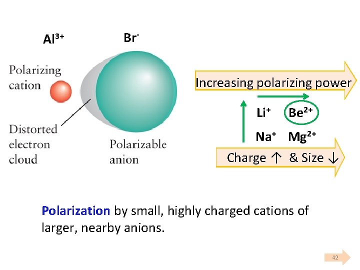 Al 3+ Br Increasing polarizing power Li+ Be 2+ Na+ Mg 2+ Charge ↑