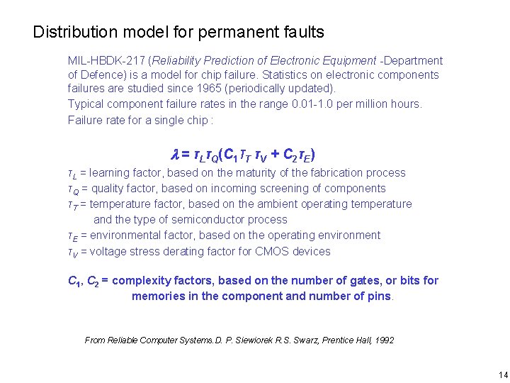 Distribution model for permanent faults MIL-HBDK-217 (Reliability Prediction of Electronic Equipment -Department of Defence)