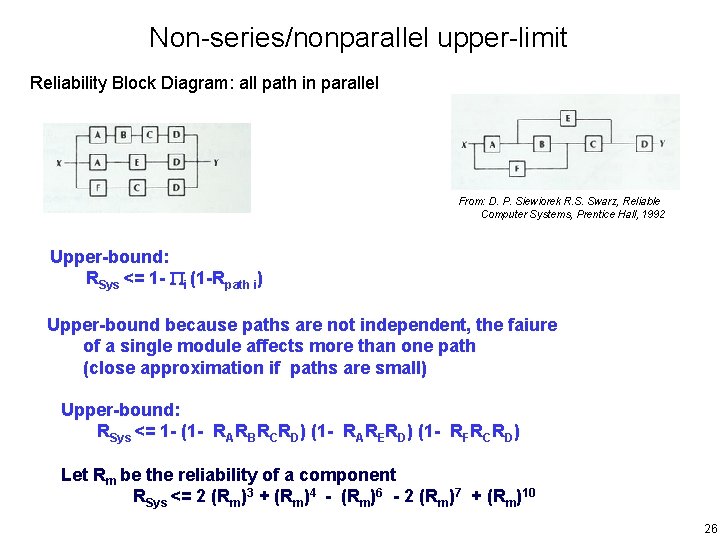 Non-series/nonparallel upper-limit Reliability Block Diagram: all path in parallel From: D. P. Siewiorek R.