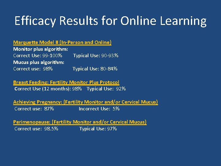 Efficacy Results for Online Learning Marquette Model II (In-Person and Online) Monitor plus algorithm: