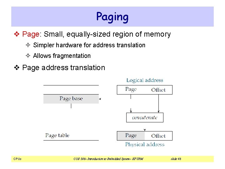 Paging v Page: Small, equally-sized region of memory ² Simpler hardware for address translation Paging v Page: Small, equally-sized region of memory ² Simpler hardware for address translation