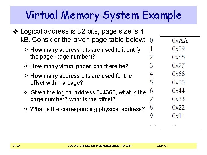 Virtual Memory System Example v Logical address is 32 bits, page size is 4 Virtual Memory System Example v Logical address is 32 bits, page size is 4