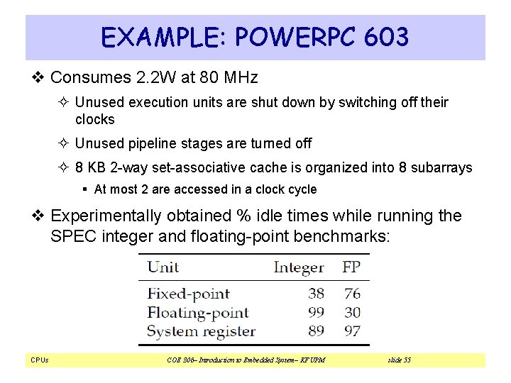 EXAMPLE: POWERPC 603 v Consumes 2. 2 W at 80 MHz ² Unused execution EXAMPLE: POWERPC 603 v Consumes 2. 2 W at 80 MHz ² Unused execution
