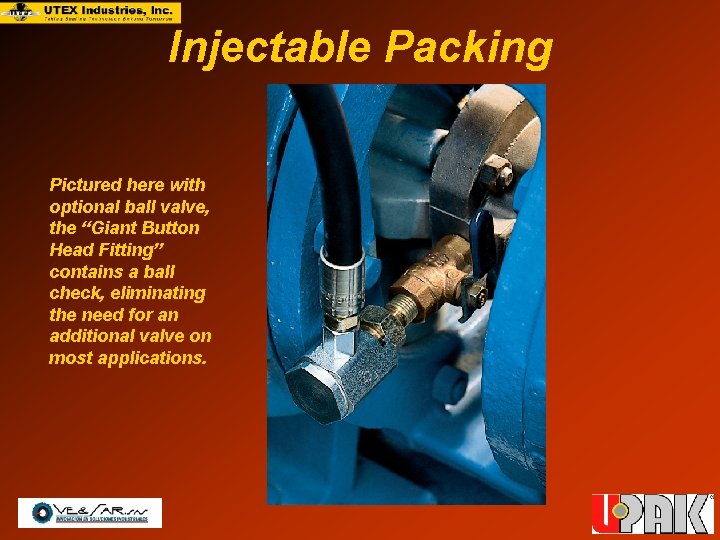 Injectable Packing Pictured here with optional ball valve, the “Giant Button Head Fitting” contains