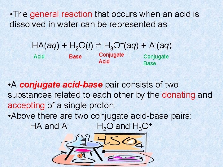  • The general reaction that occurs when an acid is dissolved in water
