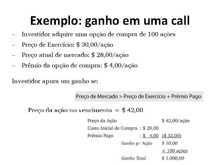 Exemplo: ganho em uma call 