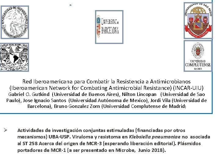 70 Red Iberoamericana para Combatir la Resistencia a Antimicrobianos (Iberoamerican Network for Combating Antimicrobial