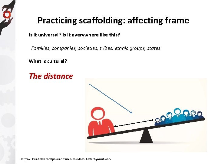 Practicing scaffolding: affecting frame Is it universal? Is it everywhere like this? Families, companies,