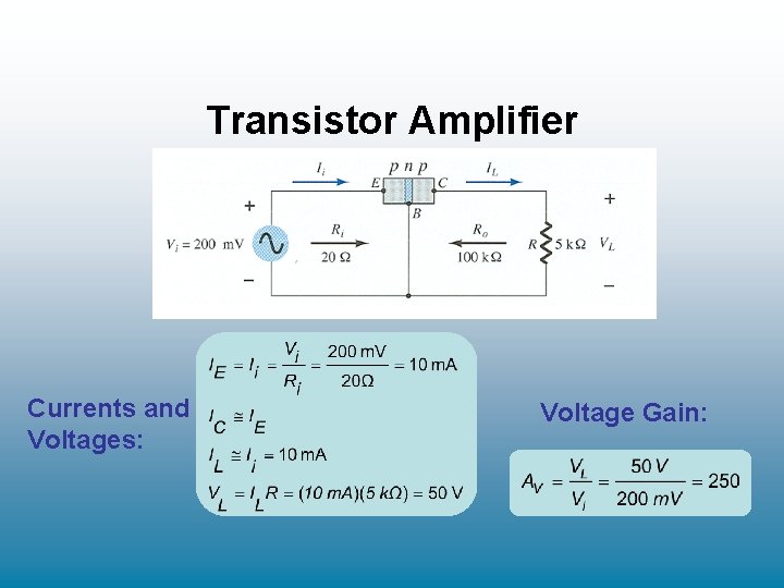 Transistor Amplifier Currents and Voltages: Voltage Gain: Transistor Amplifier Currents and Voltages: Voltage Gain: