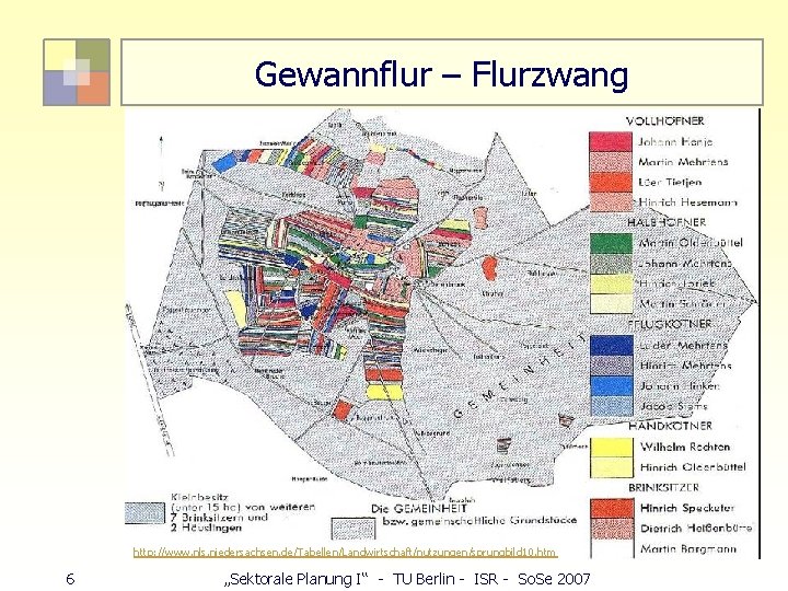 Gewannflur – Flurzwang http: //www. nls. niedersachsen. de/Tabellen/Landwirtschaft/nutzungen/sprungbild 10. htm 6 „Sektorale Planung I“