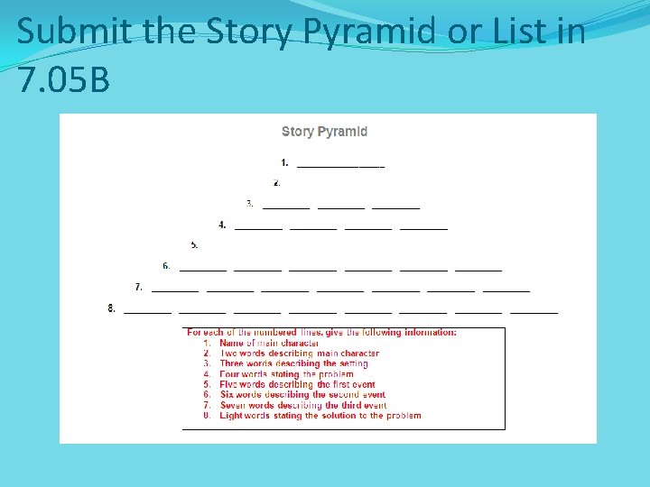 Submit the Story Pyramid or List in 7. 05 B 