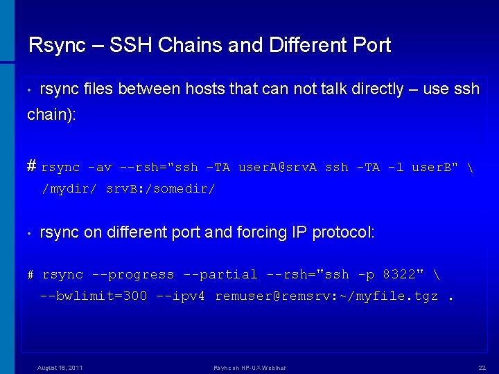 Rsync – SSH Chains and Different Port • rsync files between hosts that can