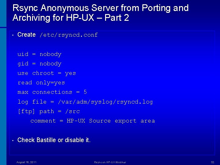 Rsync Anonymous Server from Porting and Archiving for HP-UX – Part 2 • Create