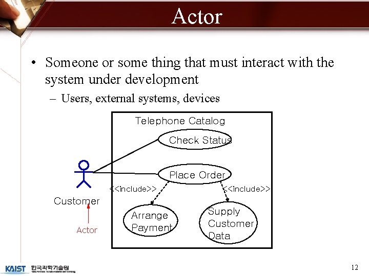 Actor • Someone or some thing that must interact with the system under development