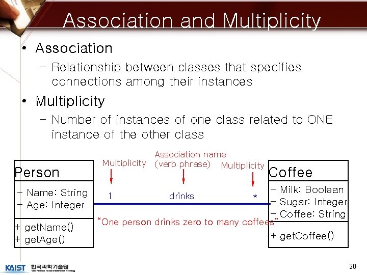 Association and Multiplicity • Association – Relationship between classes that specifies connections among their