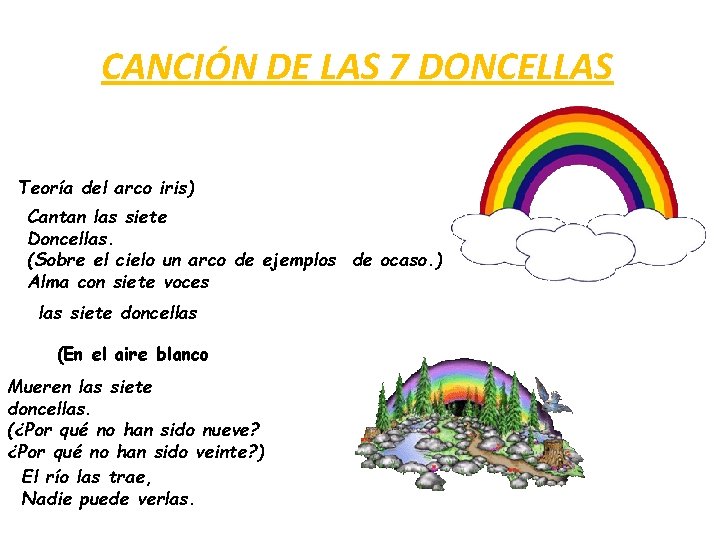 CANCIÓN DE LAS 7 DONCELLAS Teoría del arco iris) Cantan las siete Doncellas. (Sobre