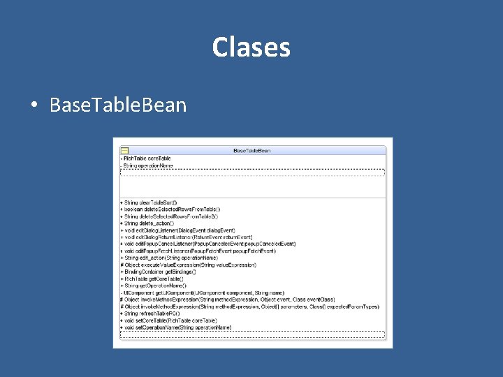 Clases • Base. Table. Bean 