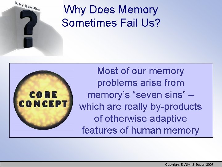 Why Does Memory Sometimes Fail Us? Most of our memory problems arise from memory’s