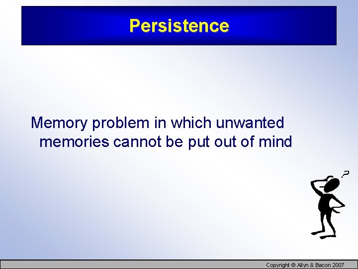 Persistence Memory problem in which unwanted memories cannot be put of mind Copyright ©
