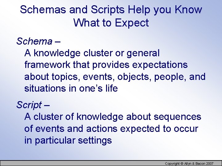 Schemas and Scripts Help you Know What to Expect Schema – A knowledge cluster