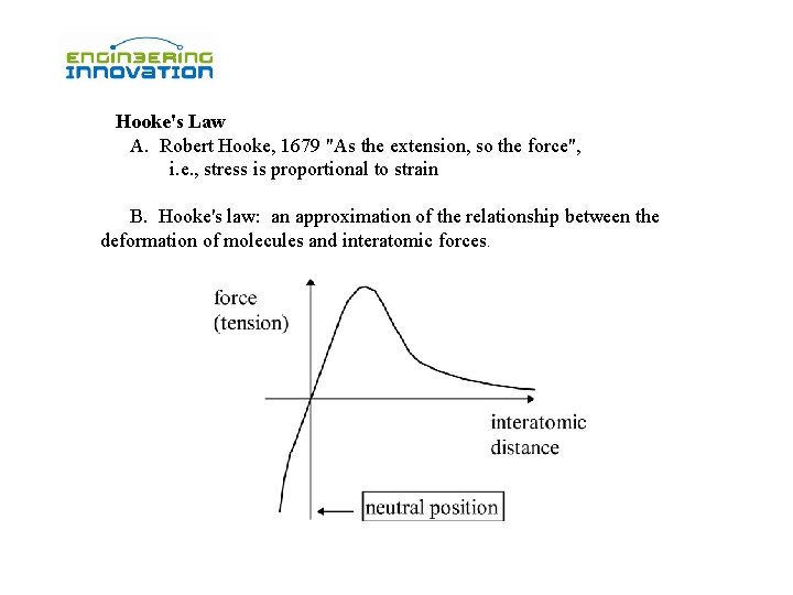 Hooke's Law A. Robert Hooke, 1679 "As the extension, so the force", i. Hooke's Law A. Robert Hooke, 1679 "As the extension, so the force", i.