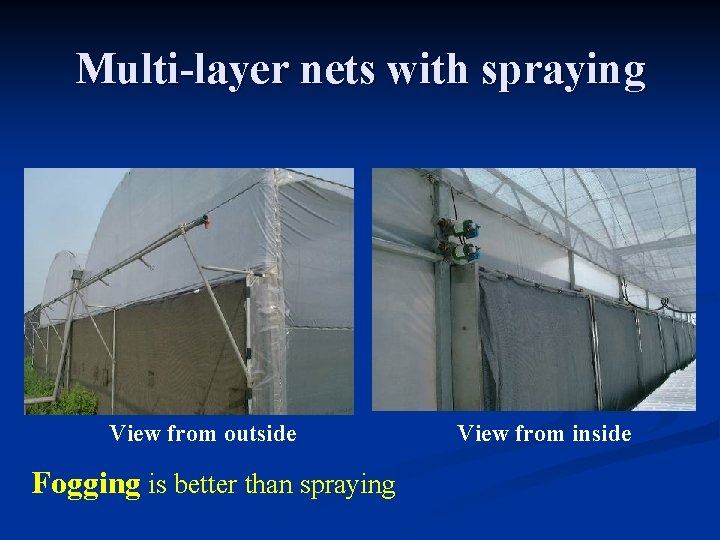 Multi-layer nets with spraying View from outside Fogging is better than spraying View from