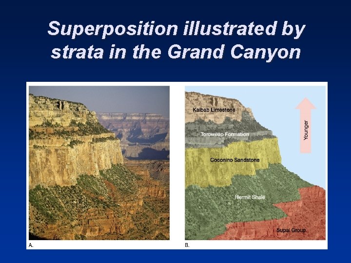 Superposition illustrated by strata in the Grand Canyon 