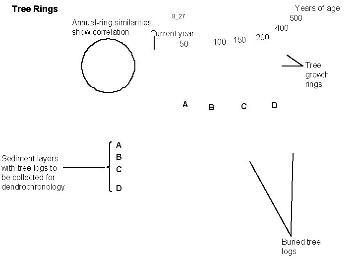 Tree Rings Years of age 500 8_27 Annual-ring similarities show correlation Current year 50