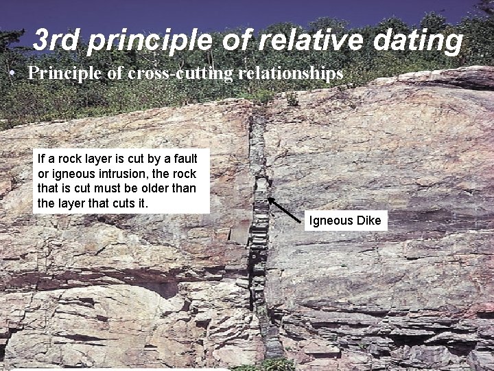 3 rd principle of relative dating • Principle of cross-cutting relationships If a rock